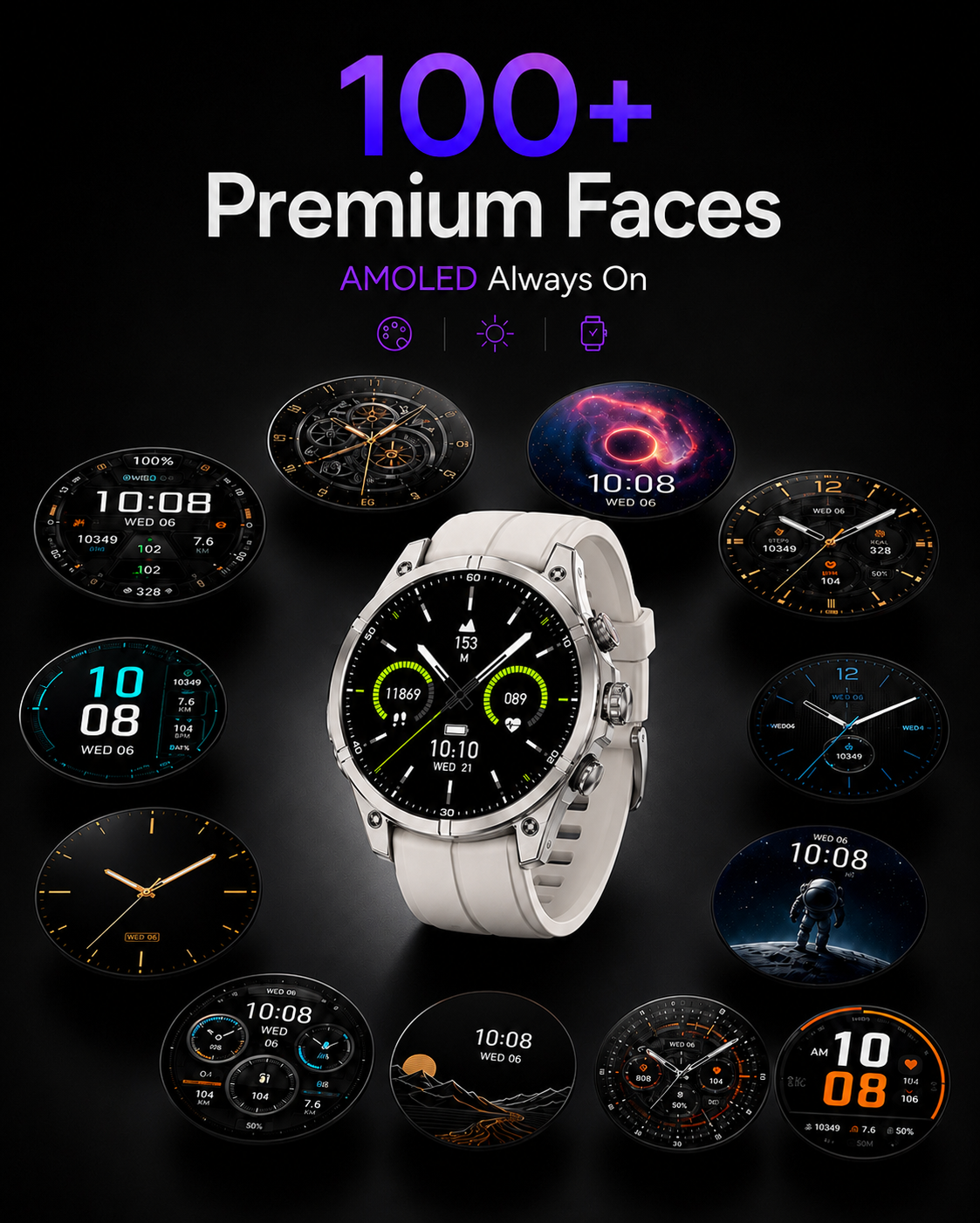 ZE Pro 3 Smartwatch with 100+ premium face options on a dark background