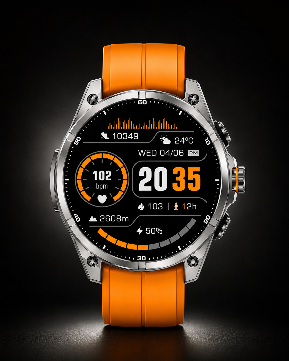 ZE Pro 3 Smartwatch with an orange strap on a black background