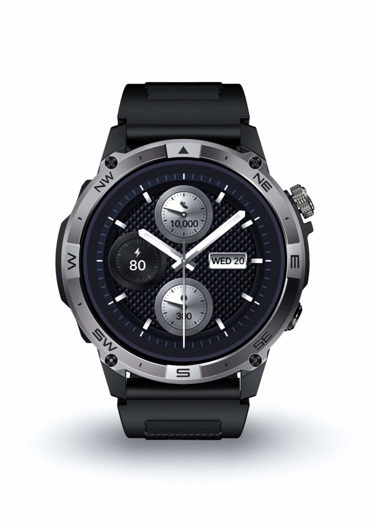 ZE Force Black smartwatch with detailed face on a white background