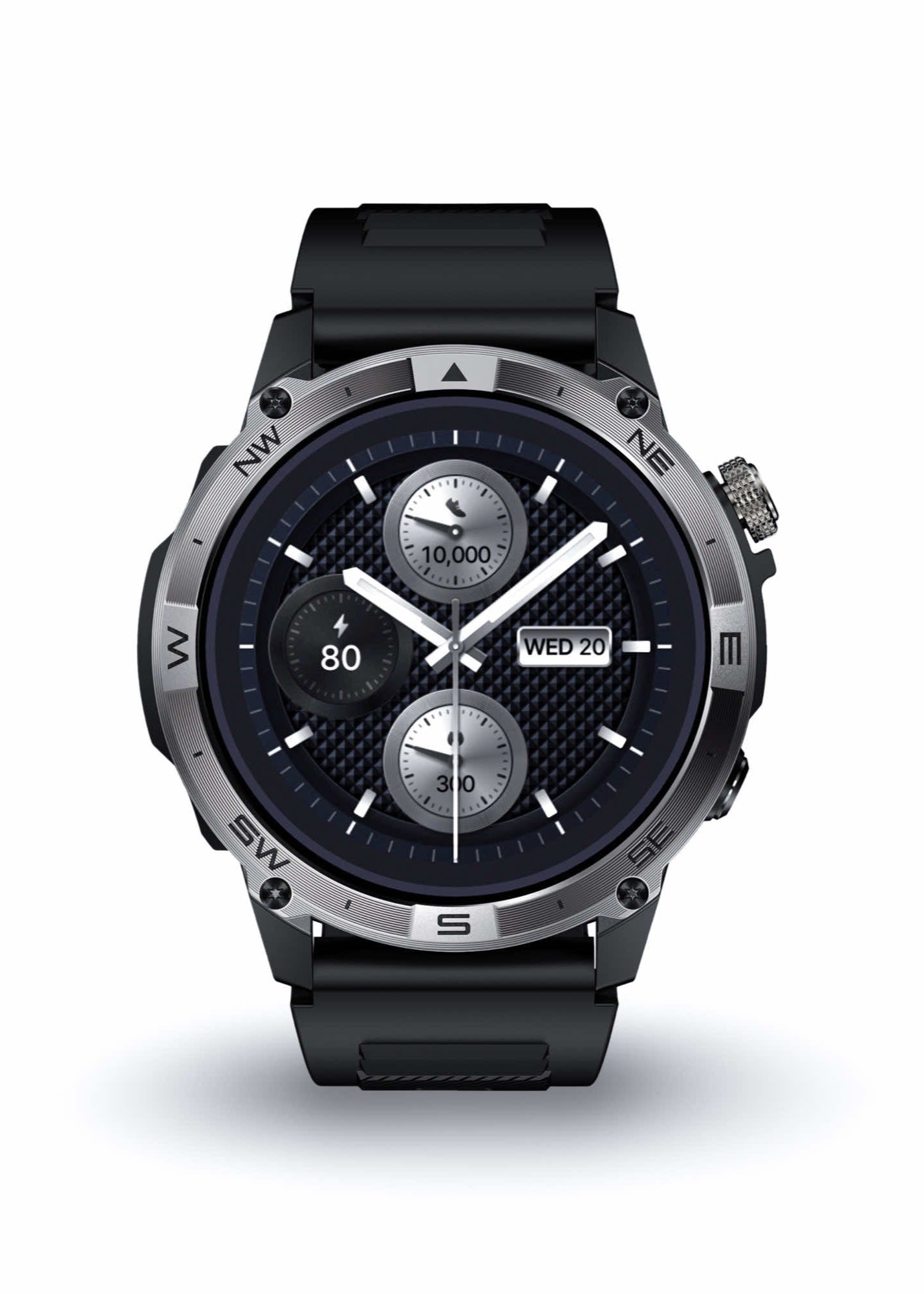 ZE Force Black smartwatch with detailed face on a white background