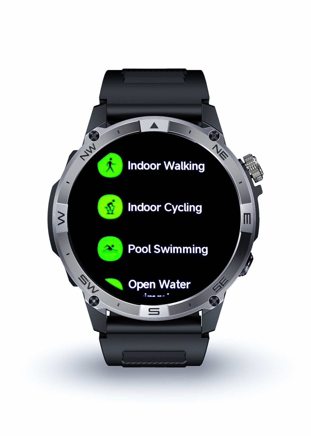 ZE Force Smartwatch displaying activity modes on a white background