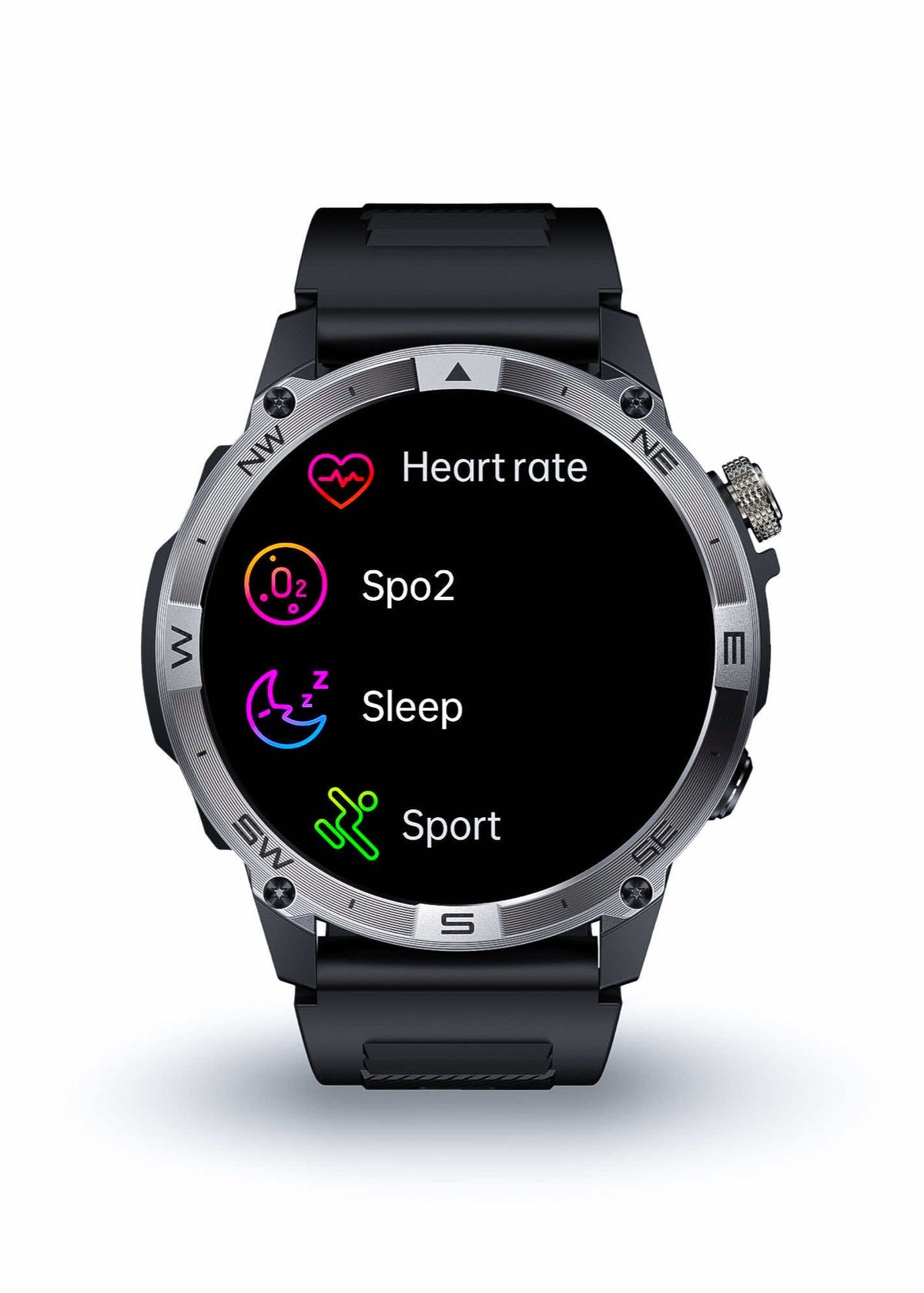 ZE Force Smartwatch displaying health monitoring functions on a white background