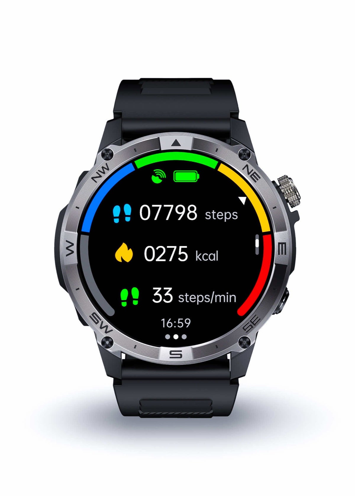 ZE Force Smartwatch displaying fitness information on a white background