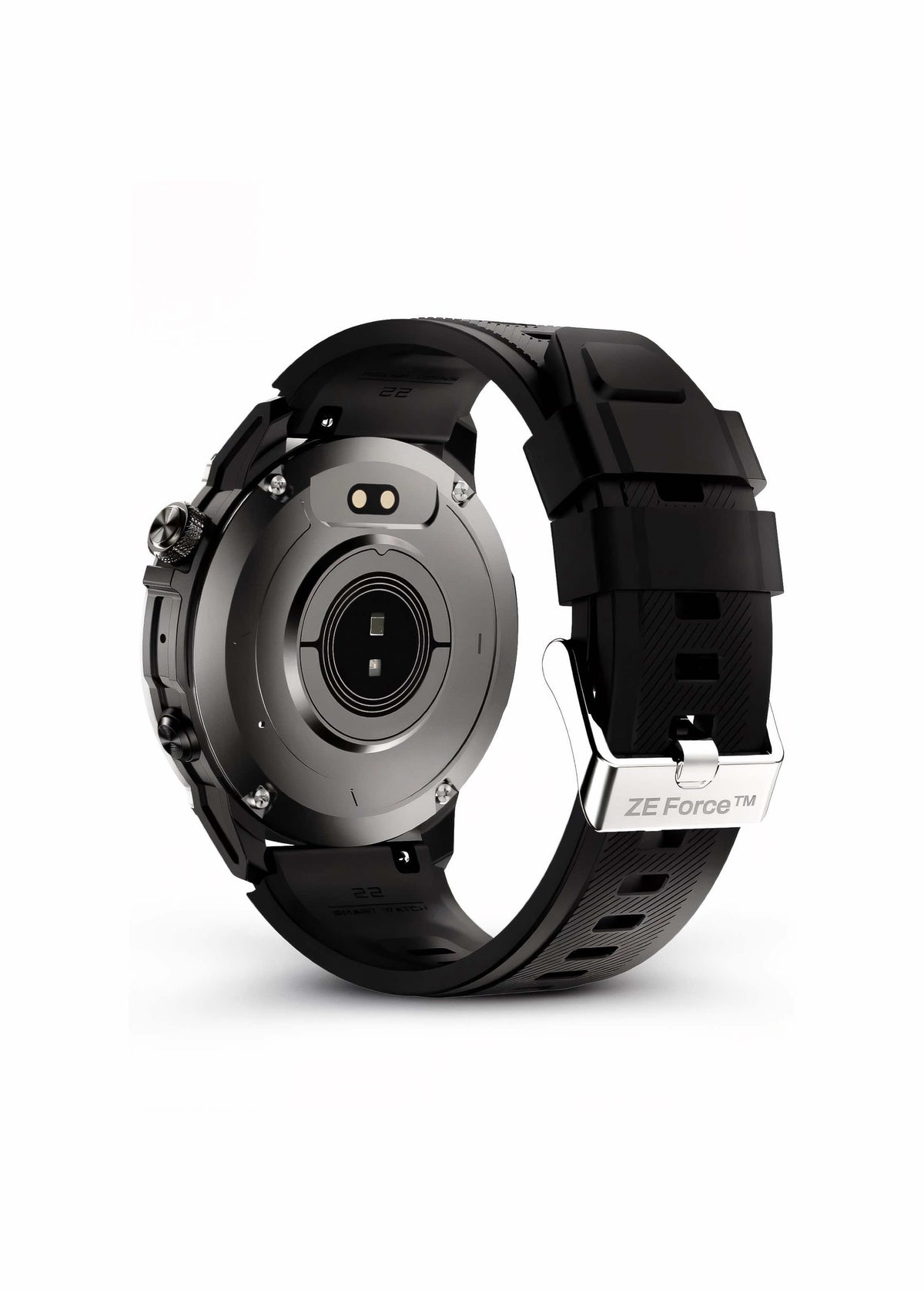 Black smartwatch with &#39;ZE Force&#39; branding on a white background