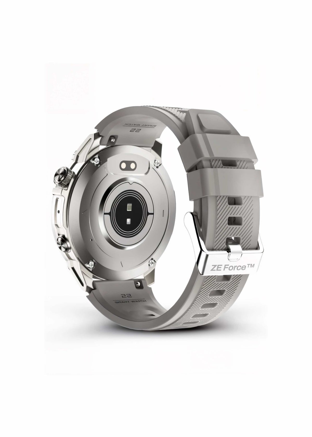 ZE Force Silver smartwatch on a white background