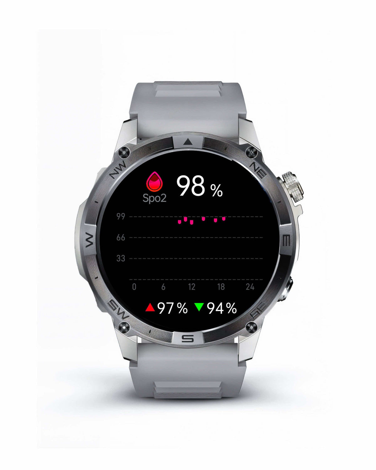 ZE Force Smartwatch with a fitness tracking app on a white background