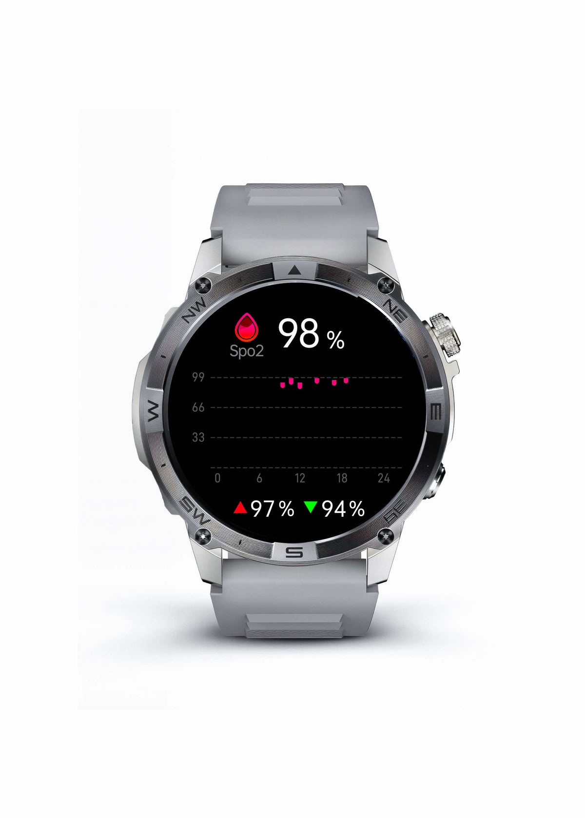 ZE Force Smartwatch with a fitness tracking app on a white background